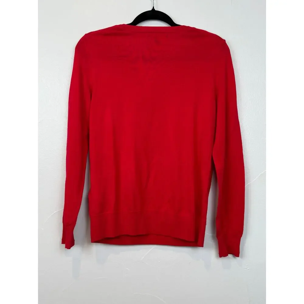 Banana Republic 100% Merino Wool Red Crewneck Pullover Sweater M Preppy
